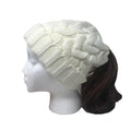 Casaba Womens Ponytail Hair Bun Hole Cuffed Beanie Toboggan Cap Hat Warm Knitted-White-