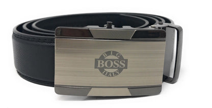 Leather Mens Ratchet Belt Sliding Adjustable Automatic Buckle Cut to Size-Silver Big Boss Italy-