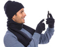 Casaba Winter 3 Piece Gift Set Beanie Hat Scarf Touchscreen Gloves Flat Knit for Men Women-Navy-