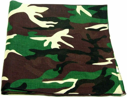 1 Dozen Pack Printed Bandanas 100% Cotton Cloth Scarf Wrap Face Mask Cover-Camo Woodland-
