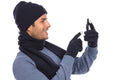Casaba Winter 3 Piece Gift Set Beanie Hat Scarf Touchscreen Gloves Flat Knit for Men Women-Black-