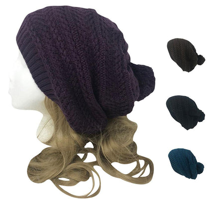 Casaba Warm Beanies French Beret Braided Knit with Pom Hats Caps for Women-Black-
