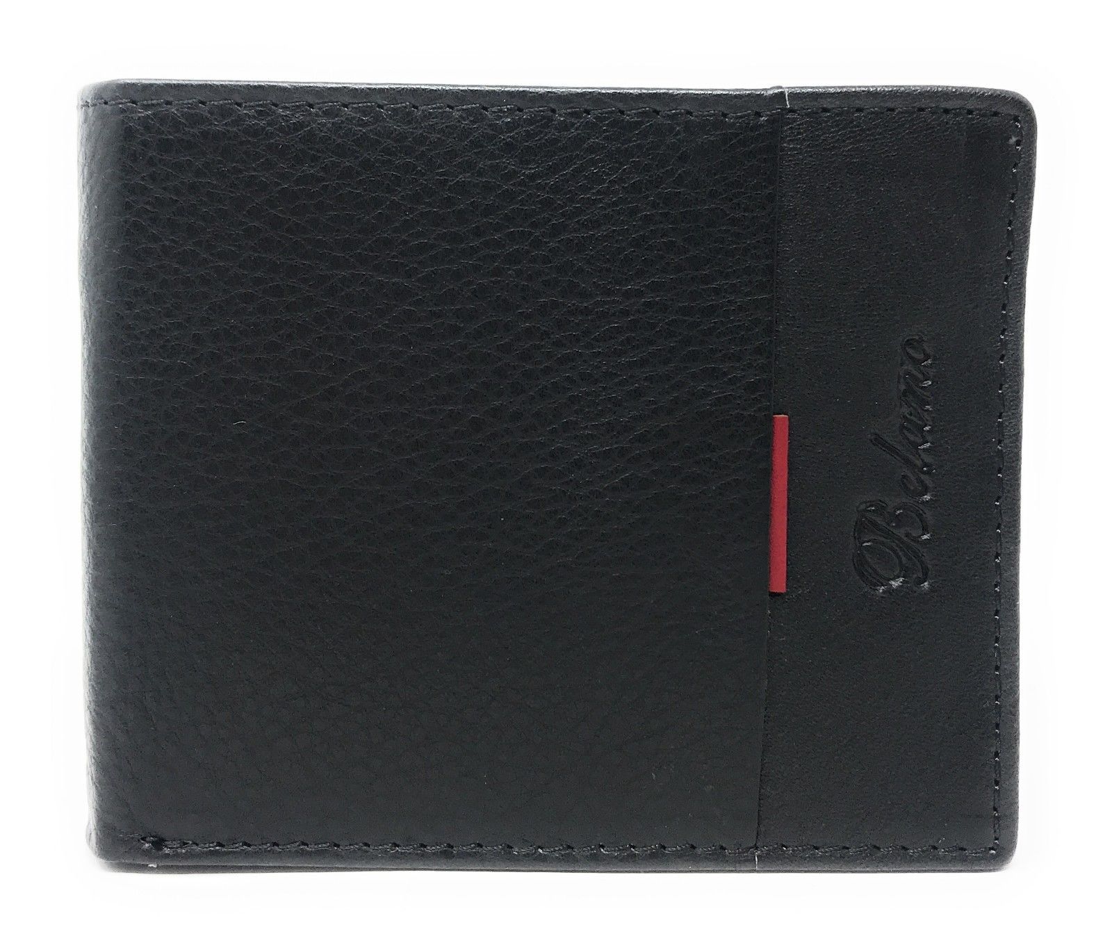 Belano RFID Blocking Real Leather Bifold Wallets for Cards ID with Box Men Women-Black - White Styled Trim-