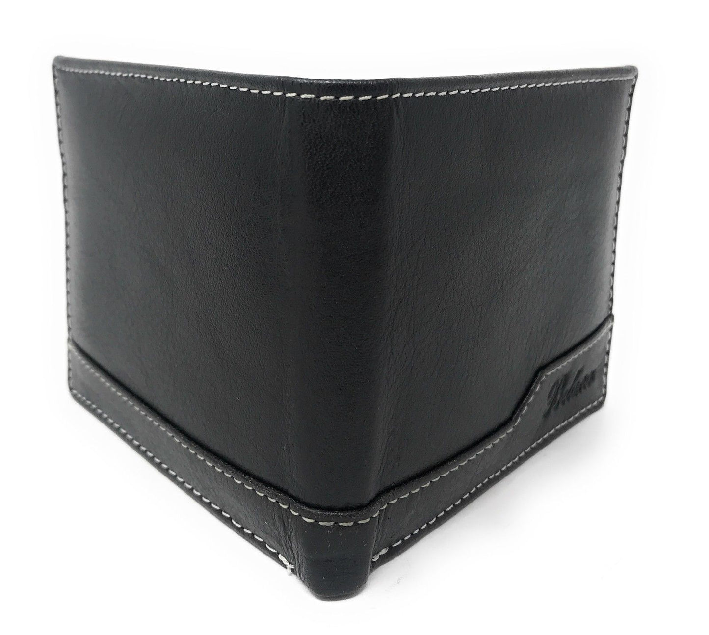 Belano RFID Blocking Real Leather Bifold Wallets for Cards ID with Box Men Women-Black - White Styled Trim-