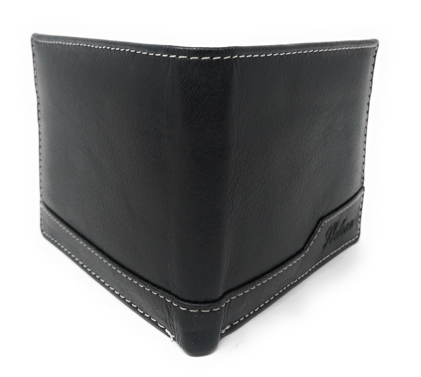 Belano RFID Blocking Real Leather Bifold Wallets for Cards ID with Box Men Women-Black - White Styled Trim-
