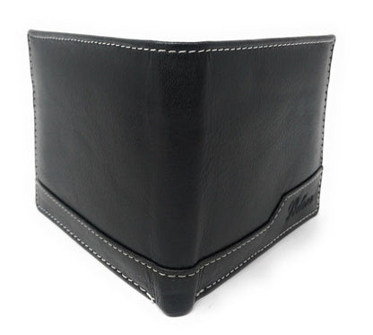 Belano RFID Blocking Real Leather Bifold Wallets for Cards ID with Box Men Women-Black - White Styled Trim-