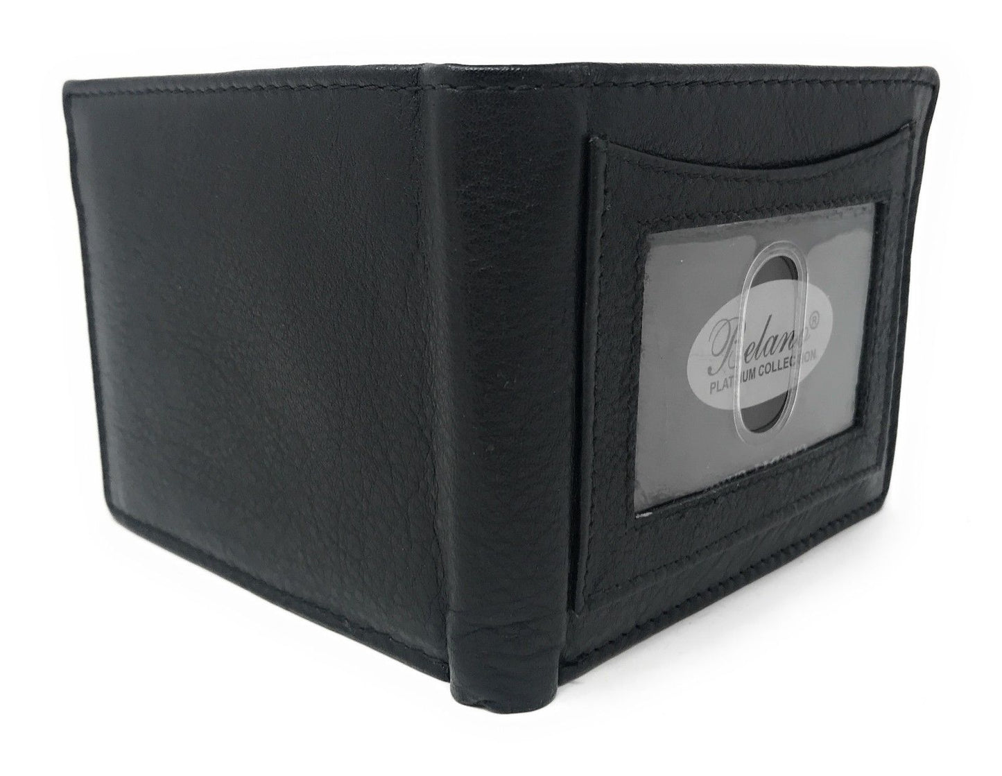 Belano RFID Blocking Real Leather Bifold Wallets for Cards ID with Box Men Women-Black - White Styled Trim-