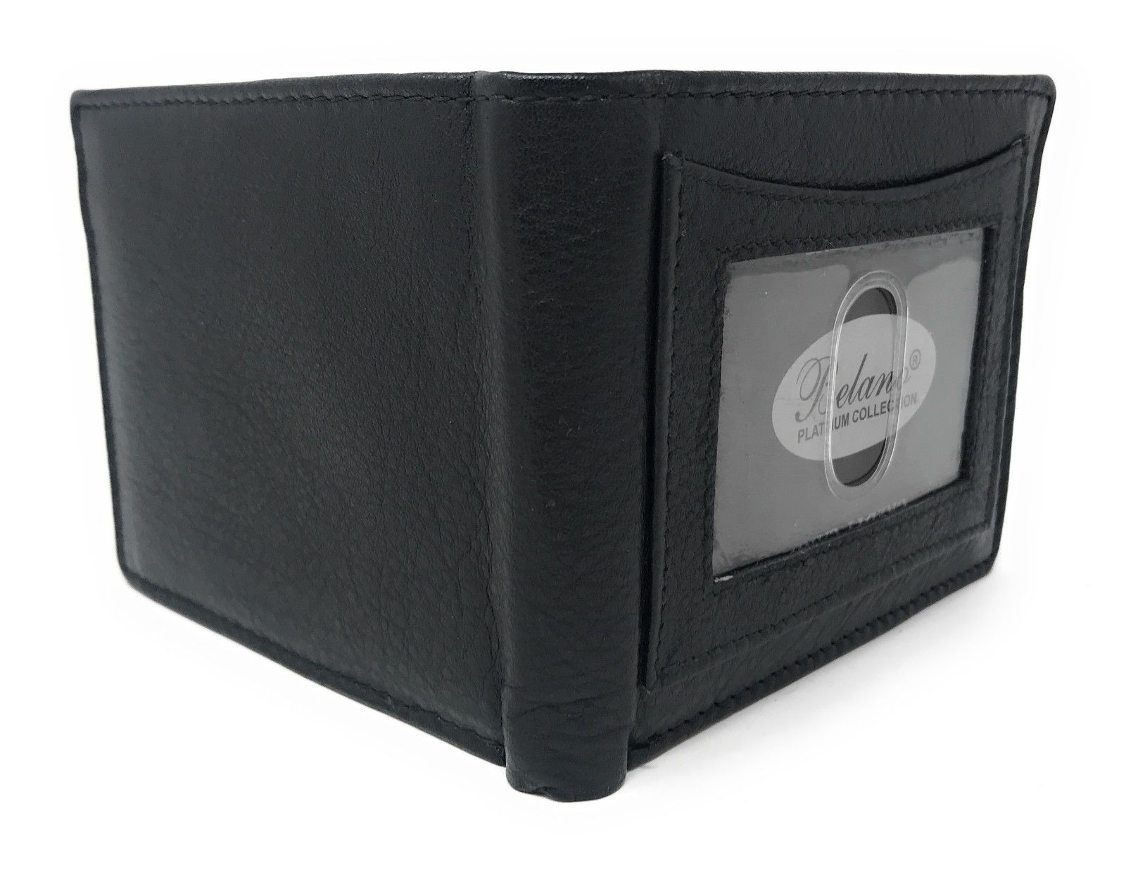 Belano RFID Blocking Real Leather Bifold Wallets for Cards ID with Box Men Women-Black - White Styled Trim-