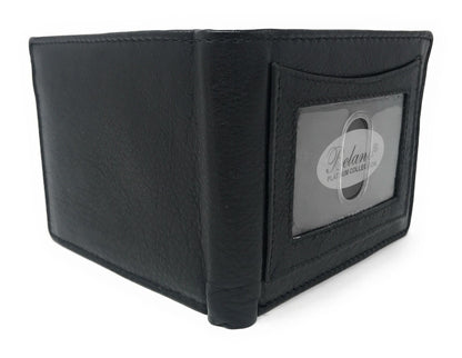 Belano RFID Blocking Real Leather Bifold Wallets for Cards ID with Box Men Women-Black - White Styled Trim-