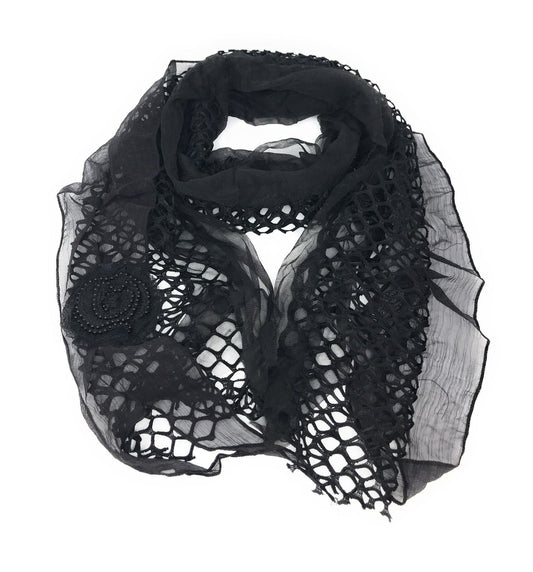 Casaba Womens Elegant Lace Scarves Scarf Shawl Floral Church Sunday Sheer Wrap-Black-