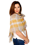 Casaba Womens Warm Winter Scarves Scarf Wraps Shawls Blankets Triangle Plaid-Yellow-Rustic-Stripes-