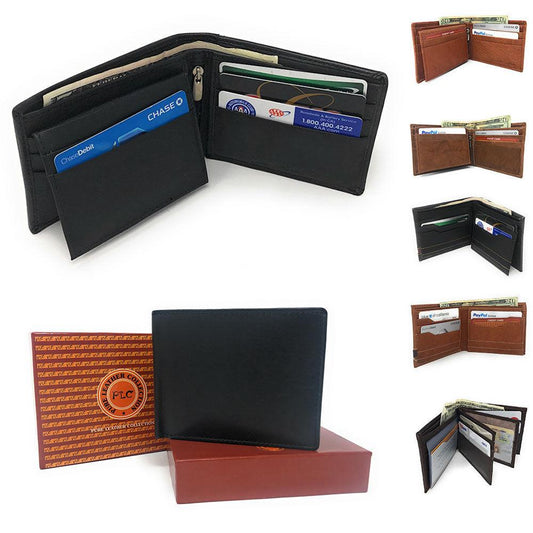 Casaba Genuine Leather Bifold Wallets Cash Slots ID Coin Key Pocket Mens Womens-Black (Double ID)-