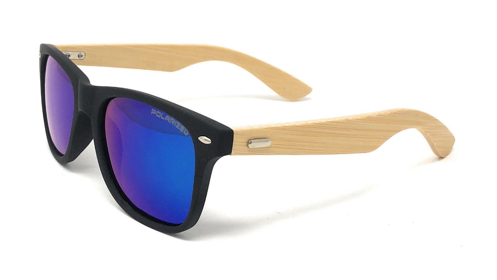 Polarized Sunglasses Classic Way Bamboo Mirror Mens Womens Teens-Black (lens) Black (frame)-