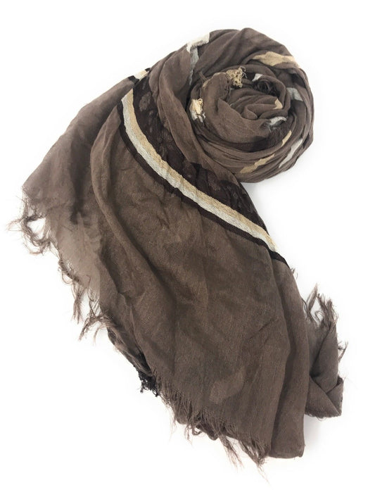Casaba Striped Print Designer Womens Scarves Scarf Shawl Lightweight Sheer Wrap-Brown-