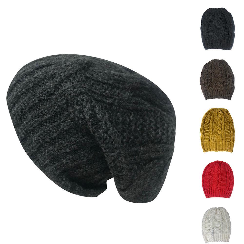 Casaba Warm Beanies Cable Knit Braided Slouch Long Hats Caps for Men Women-Black-