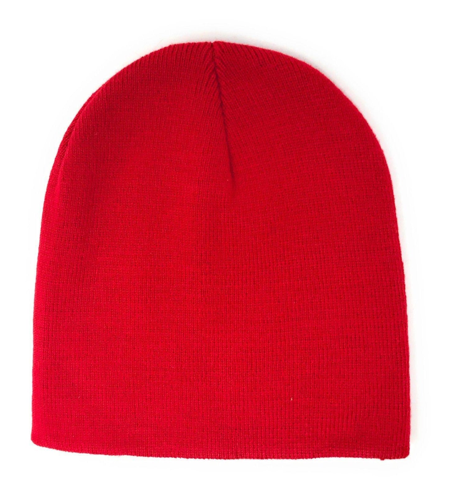 Warm Winter Hat Beanies Long Cuffed Short Uncuffed Solid Colors Camouflage Camo-Red-Uncuffed-