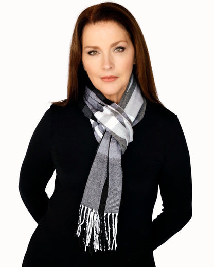 Casaba Womens Warm Winter Scarves Scarf Wraps Shawls Blankets Triangle Plaid-Black-White Stripes-