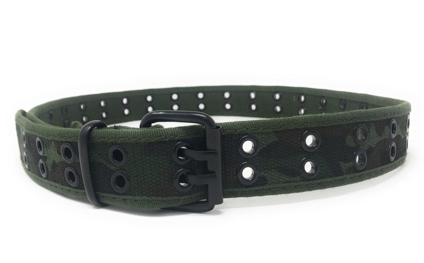 Casaba Canvas Belts Double Row 2 Holes Grommet Fabric Military Mens Women Unisex-Woodland Camouflage-Small (30"- 32")-