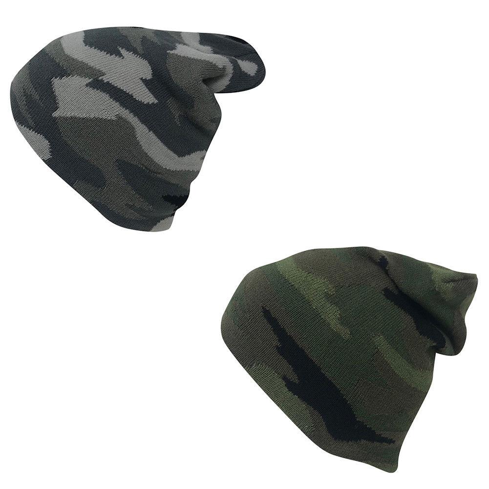 Casaba Double Layer Winter Beanies Camouflage Toboggan Caps Hats Men Women-Green-