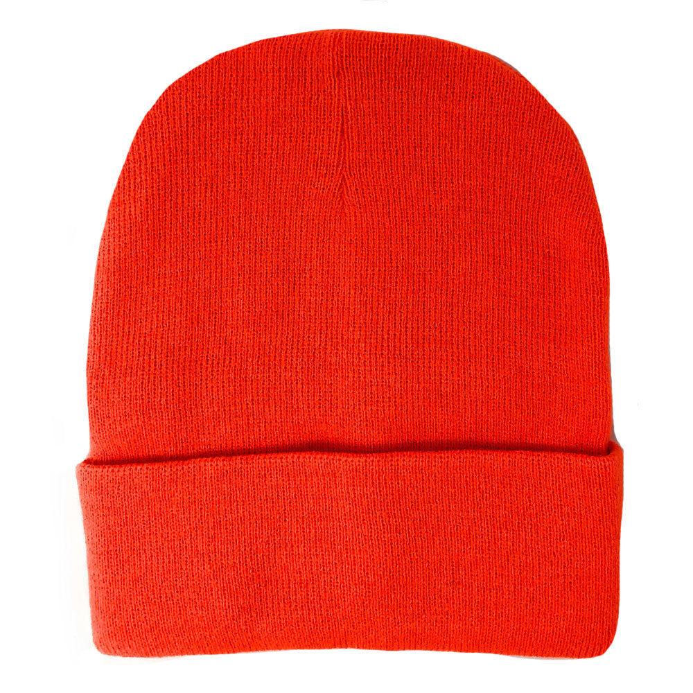 Warm Winter Hat Beanies Long Cuffed Short Uncuffed Solid Colors Camouflage Camo-Orange- Cuffed-