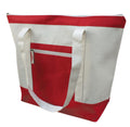 Large Reusable Grocery Shopping Tote Bags With Wide Gusset Travel Zippered 20inch-Red/Beige-