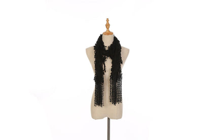 Casaba Womens Formal Lace Crochet Scarves Scarf Shawl Church Bridal Fringe Sheer-Black-