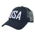 Rapid Dominance USA American Flag Text Ripstop 6 Panel Trucker Dad Caps Hats-USA-NAVY-