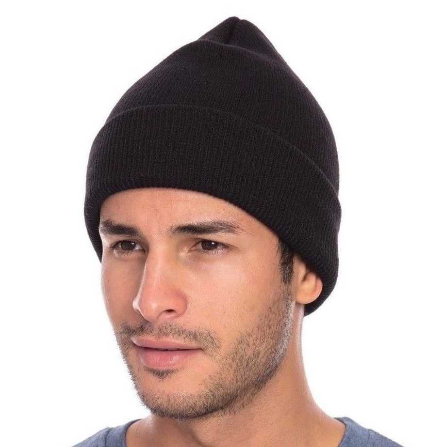 1 Dozen Casaba Warm Winter Beanies Hats Caps Men Women Toboggan Cuffed Knit Ski-Black-