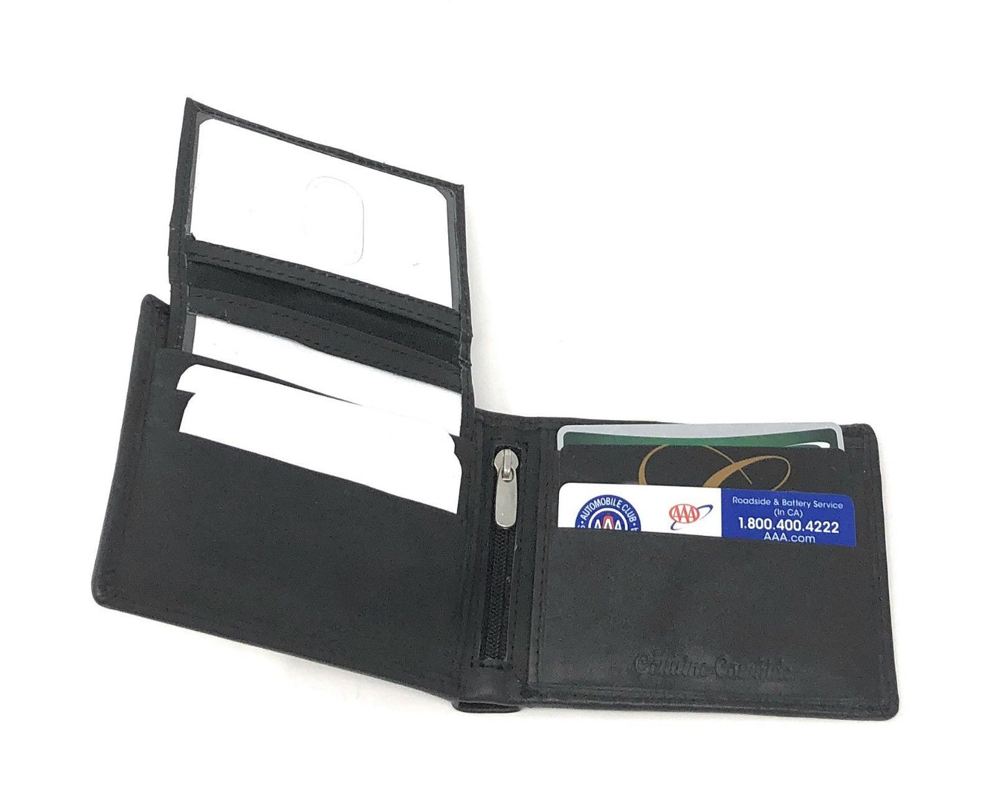Casaba Genuine Leather Bifold Wallets Cash Slots ID Coin Key Pocket Mens Womens-Black (Double ID)-
