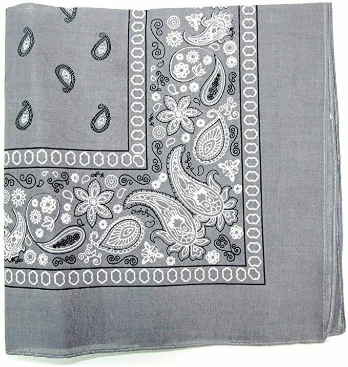 1 Dozen Pack Printed Bandanas 100% Cotton Cloth Scarf Wrap Face Mask Cover-Gray-