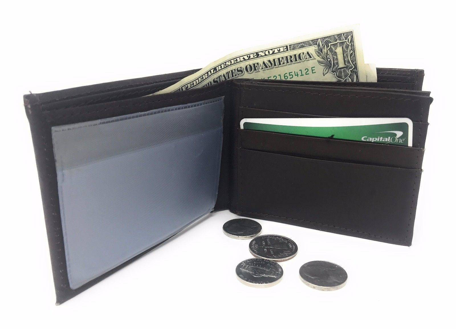 Casaba Genuine Leather Bifold Wallets Cash Slots ID Coin Key Pocket Mens Womens-Black (Double ID)-
