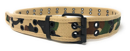 Casaba Canvas Belts Double Row 2 Holes Grommet Fabric Military Mens Women Unisex-Desert Camouflage-Small (30"- 32")-