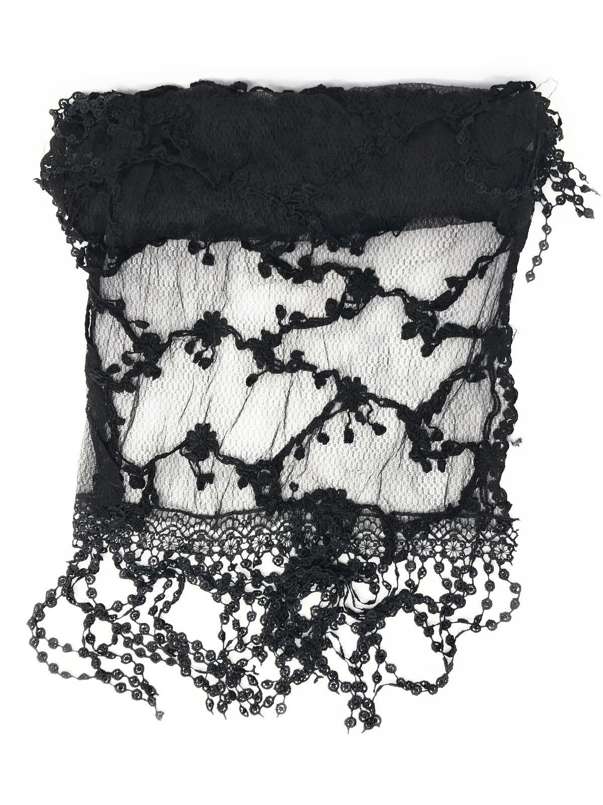 Casaba Womens Formal Lace Crochet Scarves Scarf Shawl Church Bridal Fringe Sheer-Black-