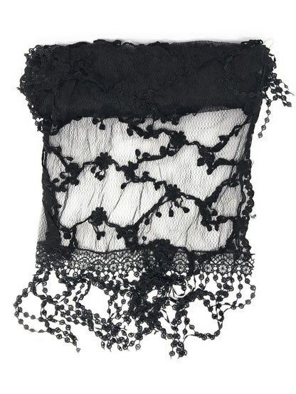 Casaba Womens Formal Lace Crochet Scarves Scarf Shawl Church Bridal Fringe Sheer-Black-