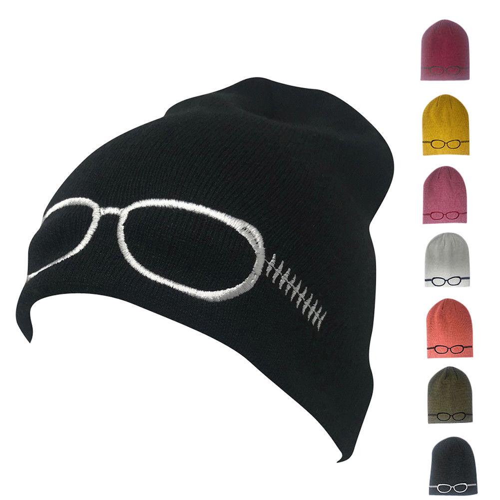 Casaba Warm Winter Beanies Glasses Embroidery Toboggans Caps Hats for Men Women-Black-