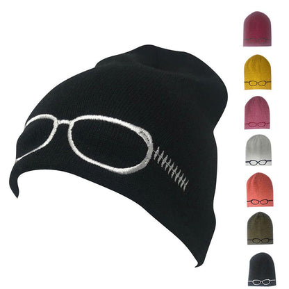 Casaba Warm Winter Beanies Glasses Embroidery Toboggans Caps Hats for Men Women-Black-
