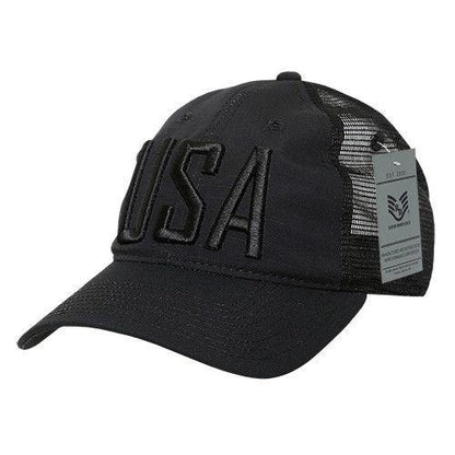 Rapid Dominance USA American Flag Text Ripstop 6 Panel Trucker Dad Caps Hats-USA-Black-