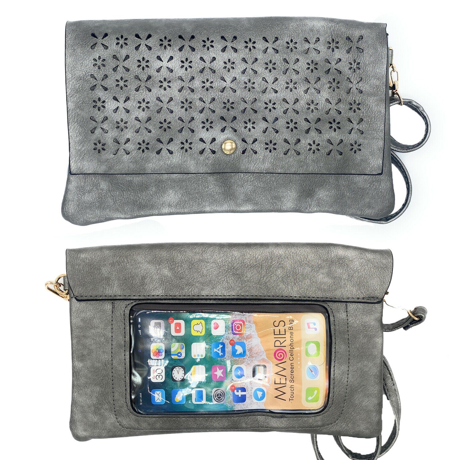 Empire Cove Floral Crossbody Bag with Clear Touchscreen Window Wallet Pouch Case-Black-