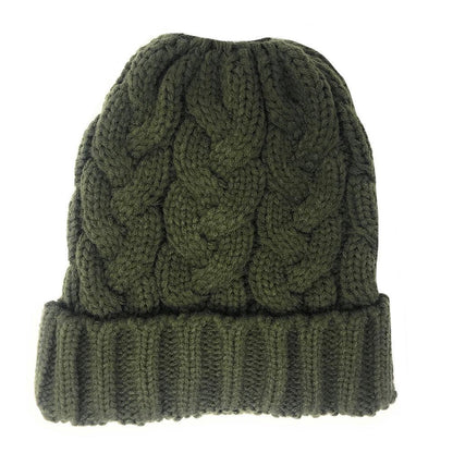 Casaba Womens Ponytail Hair Bun Hole Cuffed Beanie Toboggan Cap Hat Warm Knitted-Black-