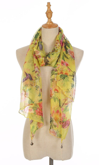 Casaba Womens Floral Birds Sheer Scarves Scarf Convertible Poncho Top Light Wrap-Purple-