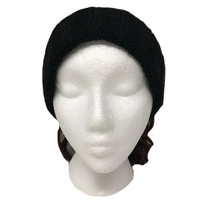 Casaba Womens Ponytail Hair Bun Hole Cuffed Beanie Toboggan Cap Hat Warm Knitted-Black-