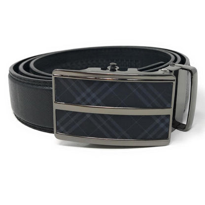 Leather Mens Ratchet Belt Sliding Adjustable Automatic Buckle Cut to Size-Black Plaid-