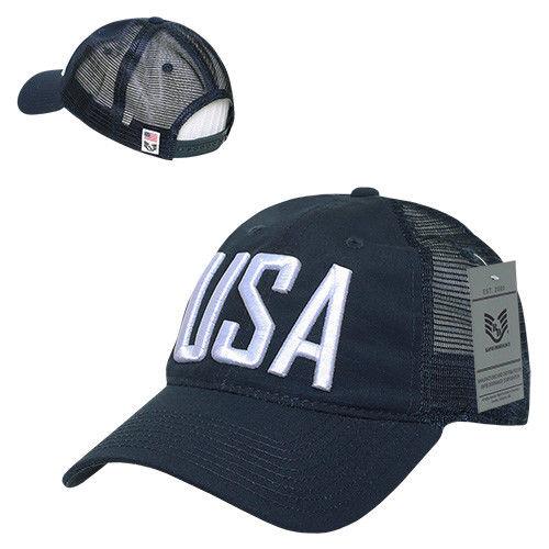 Rapid Dominance USA American Flag Text Ripstop 6 Panel Trucker Dad Caps Hats-USA-NAVY-