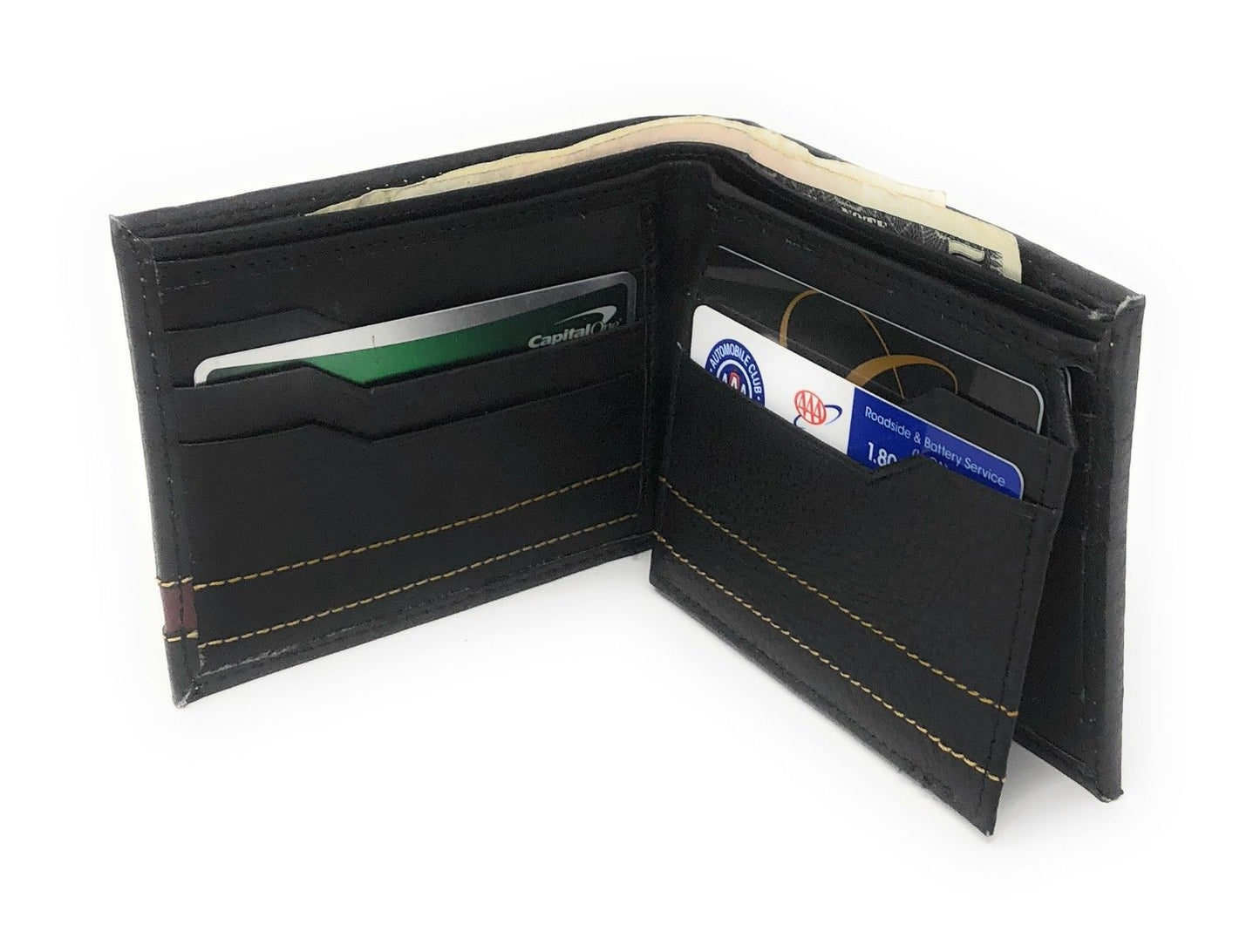 Casaba Genuine Leather Bifold Wallets Cash Slots ID Coin Key Pocket Mens Womens-Black (Double ID)-