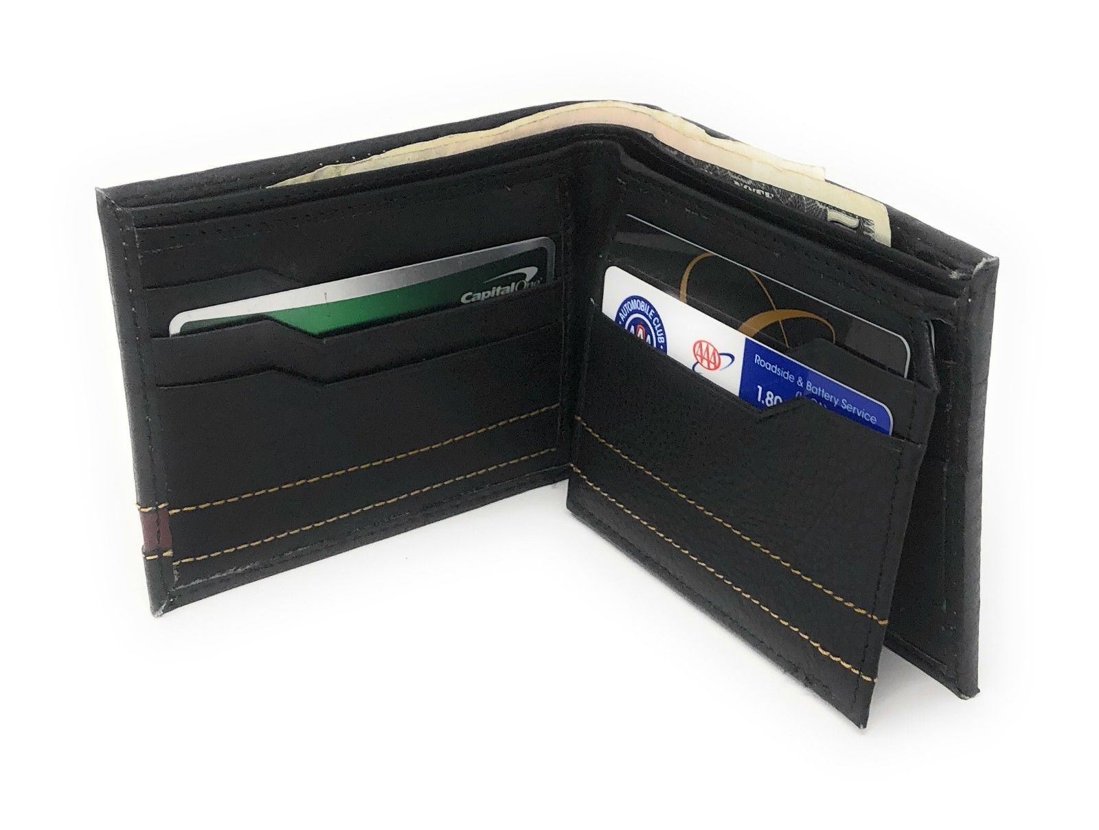 Casaba Genuine Leather Bifold Wallets Cash Slots ID Coin Key Pocket Mens Womens-Black (Double ID)-