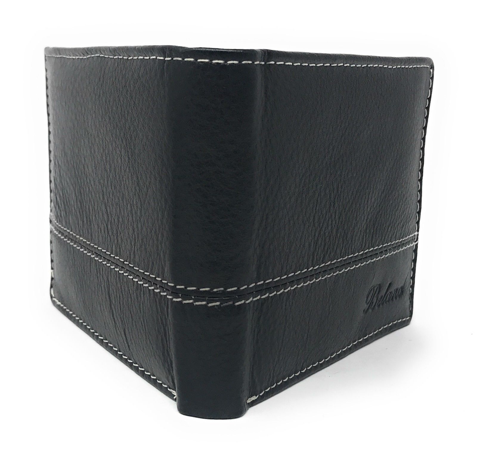 Belano RFID Blocking Real Leather Bifold Wallets for Cards ID with Box Men Women-Black - White Styled Trim-