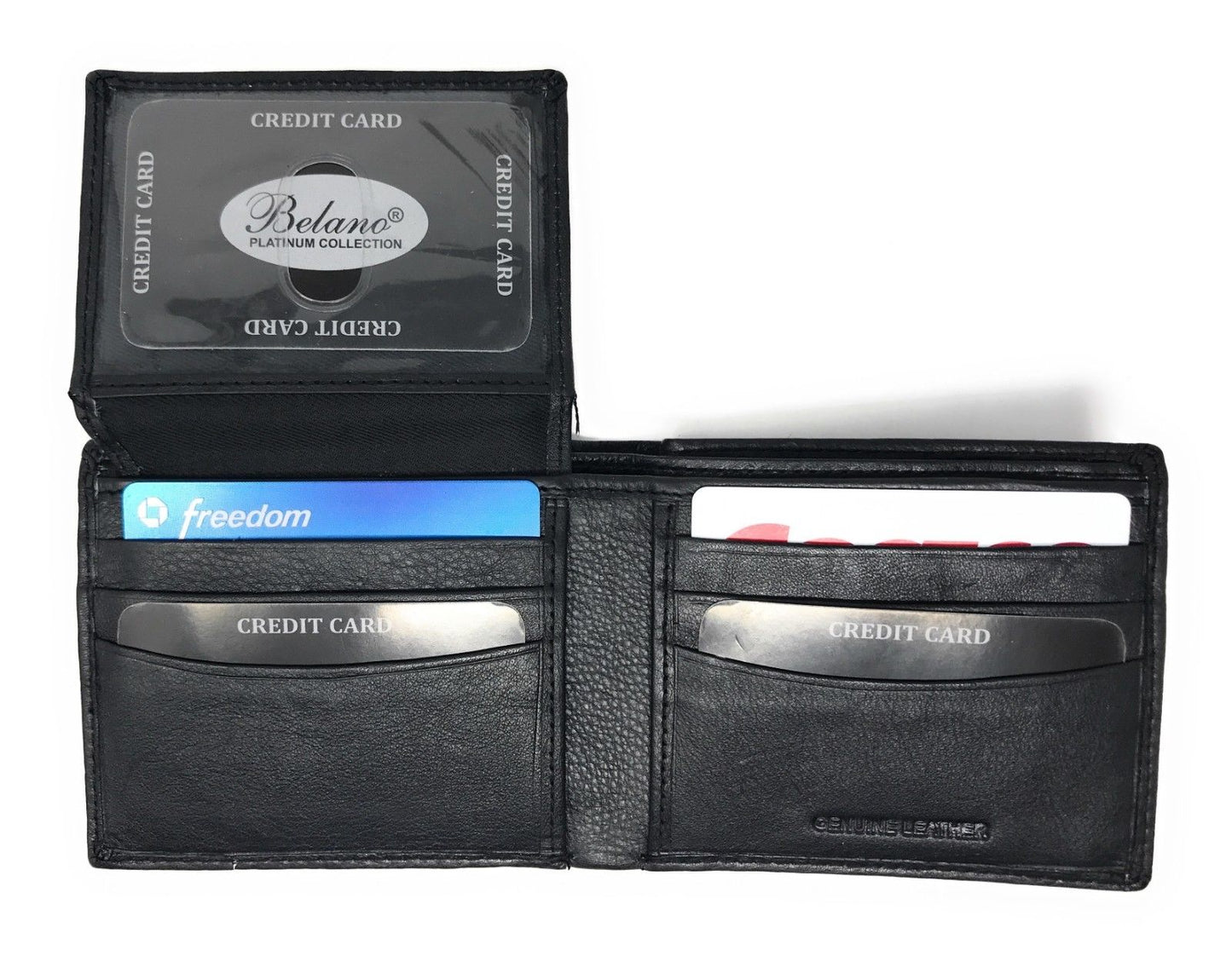 Belano RFID Blocking Real Leather Bifold Wallets for Cards ID with Box Men Women-Black - White Styled Trim-