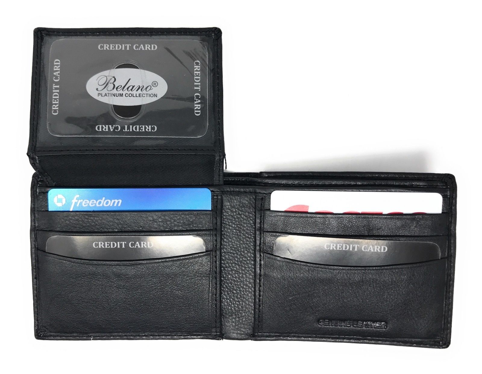 Belano RFID Blocking Real Leather Bifold Wallets for Cards ID with Box Men Women-Black - White Styled Trim-