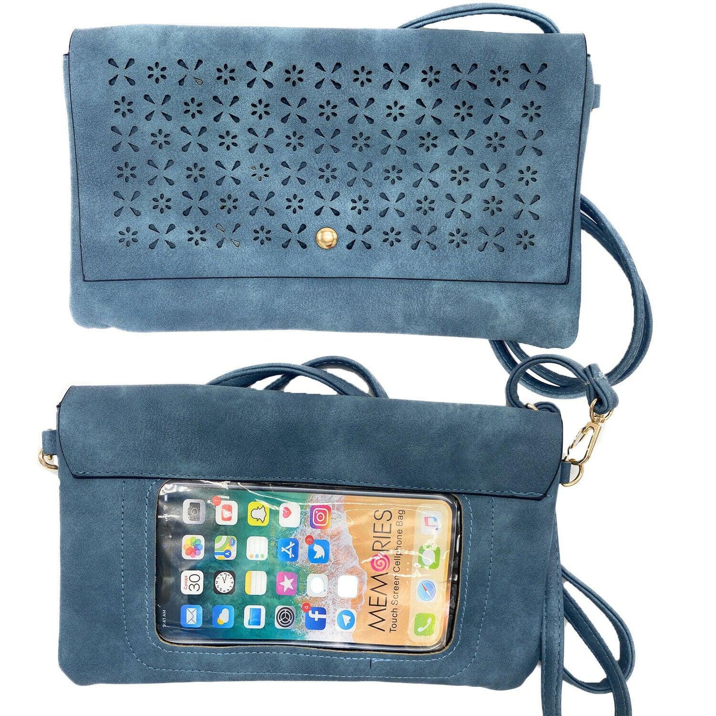 Empire Cove Floral Crossbody Bag with Clear Touchscreen Window Wallet Pouch Case-Black-