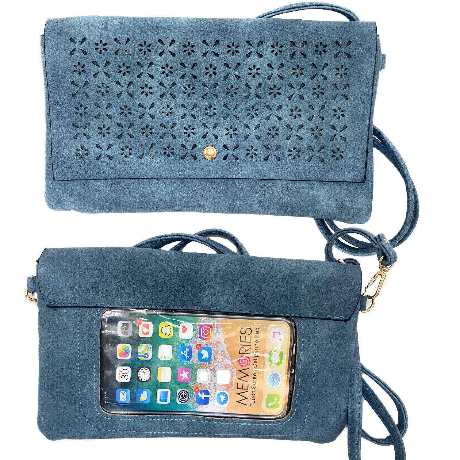 Empire Cove Floral Crossbody Bag with Clear Touchscreen Window Wallet Pouch Case-Black-